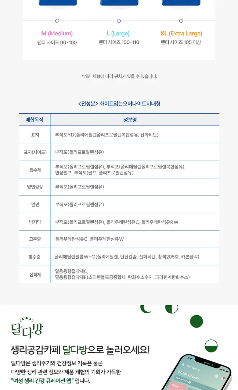 [2025 NEW] 화이트 드림가드 입는오버나이트 (M / L 4P) 상세페이지 5